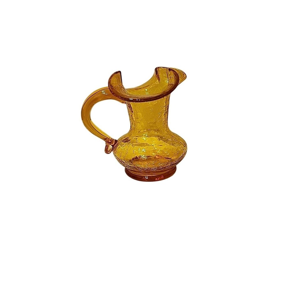 Amber Crackle Glass Mini Pitcher Vase with Handle Decorative Accent Piece